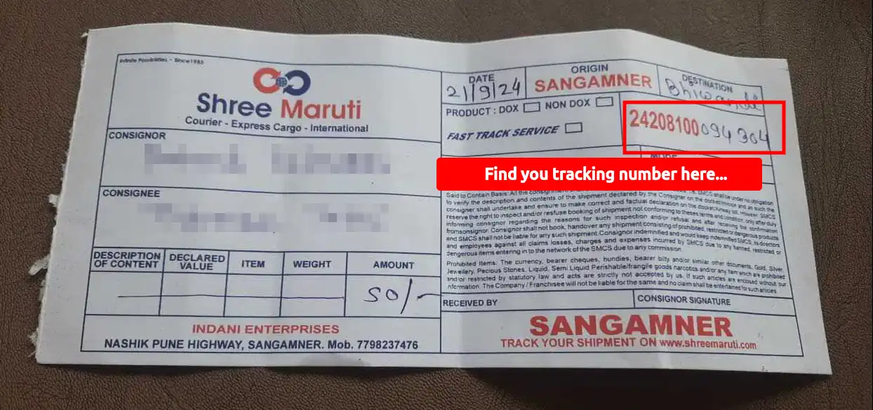 Maruti Courier Docket Example